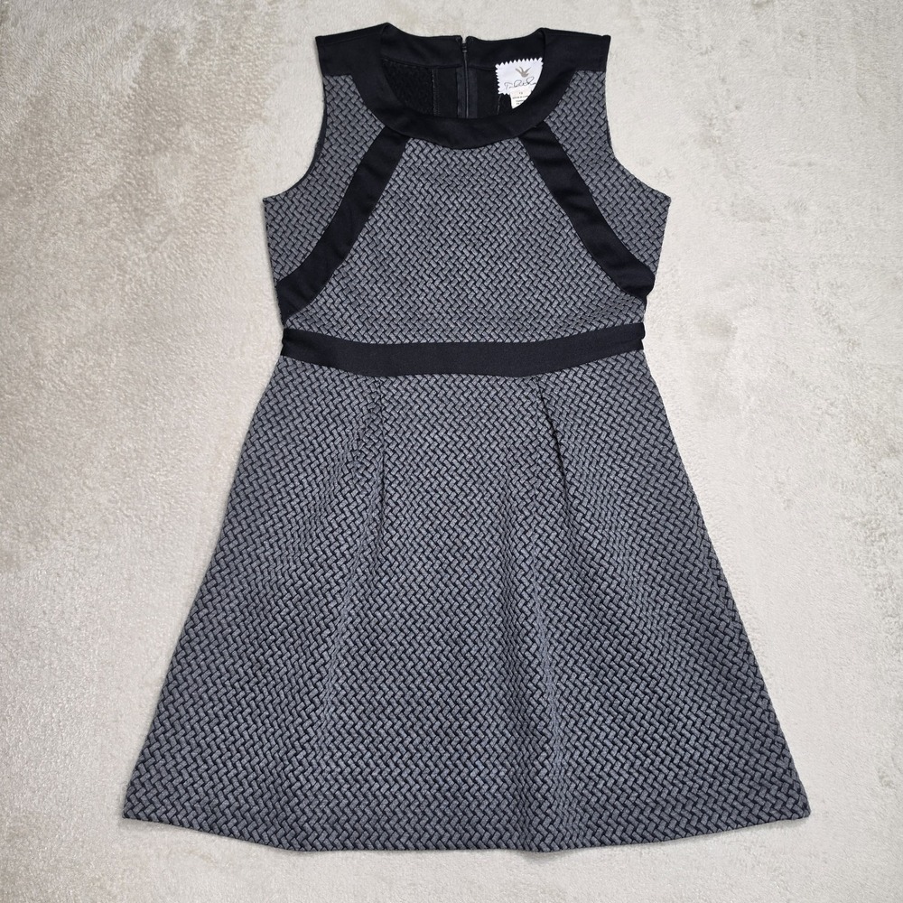 Anthropologie Tabitha Sleeveless Fit & Flare Dress Black & Gray Textured Pattern